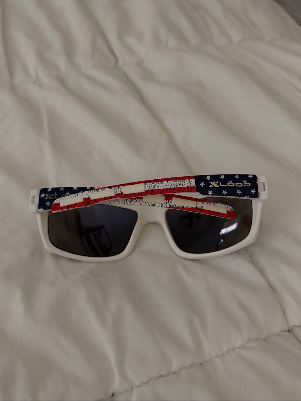 Patriotic White Sunglasses with American Flag Arms